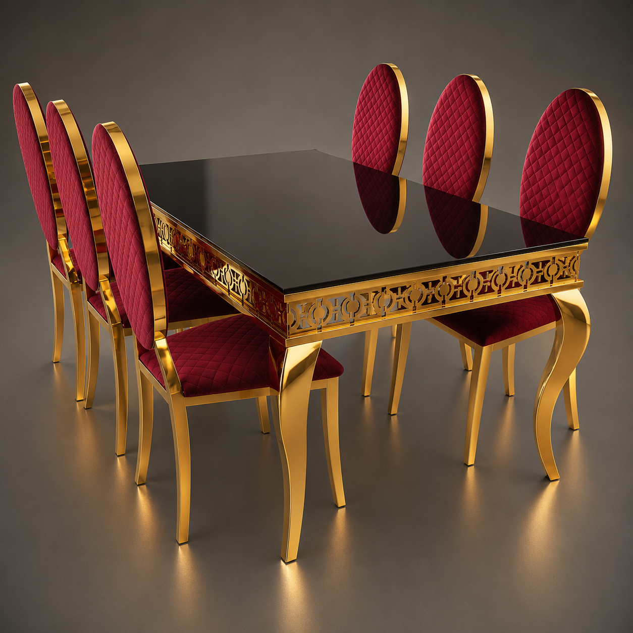 Luxury Red Velvet & Gold Dining Set