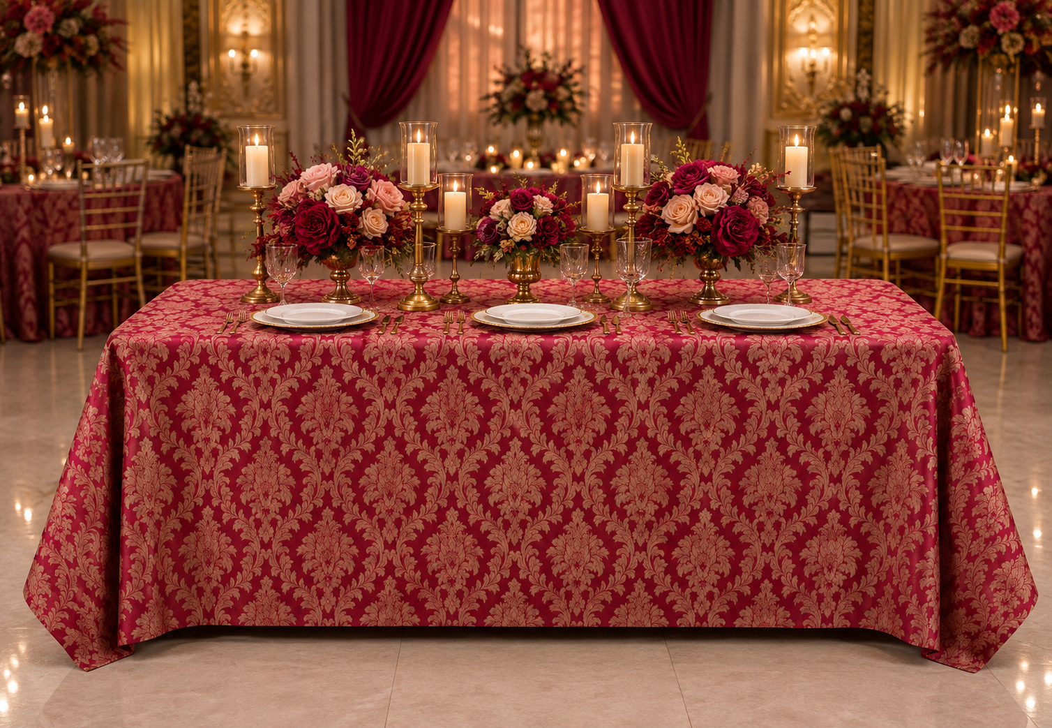 Royal Crimson Damask Table Linen