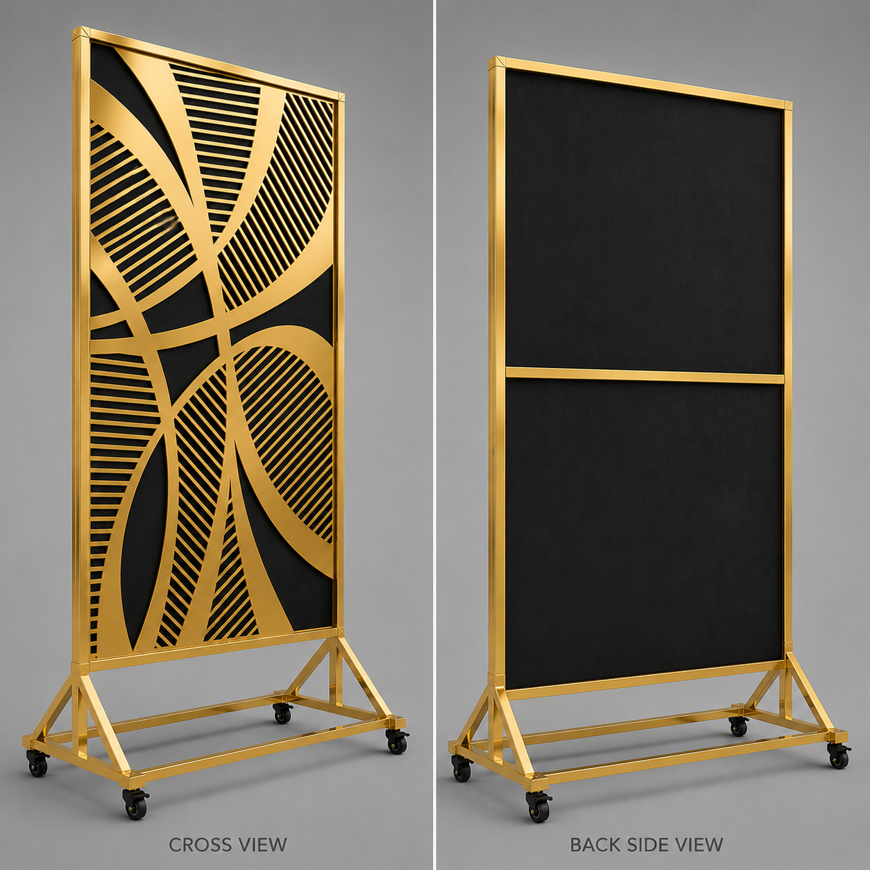 Premium Gold Banquet Divider Separator Panel with Black Fabric Backdrop