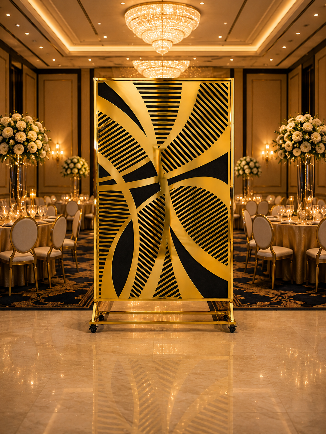 Premium Gold Banquet Divider Separator Panel with Black Fabric Backdrop