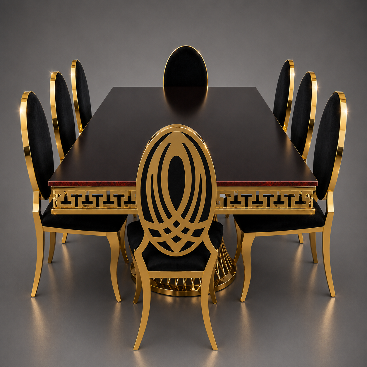 Greek Key Lattice Pedestal Dining Set