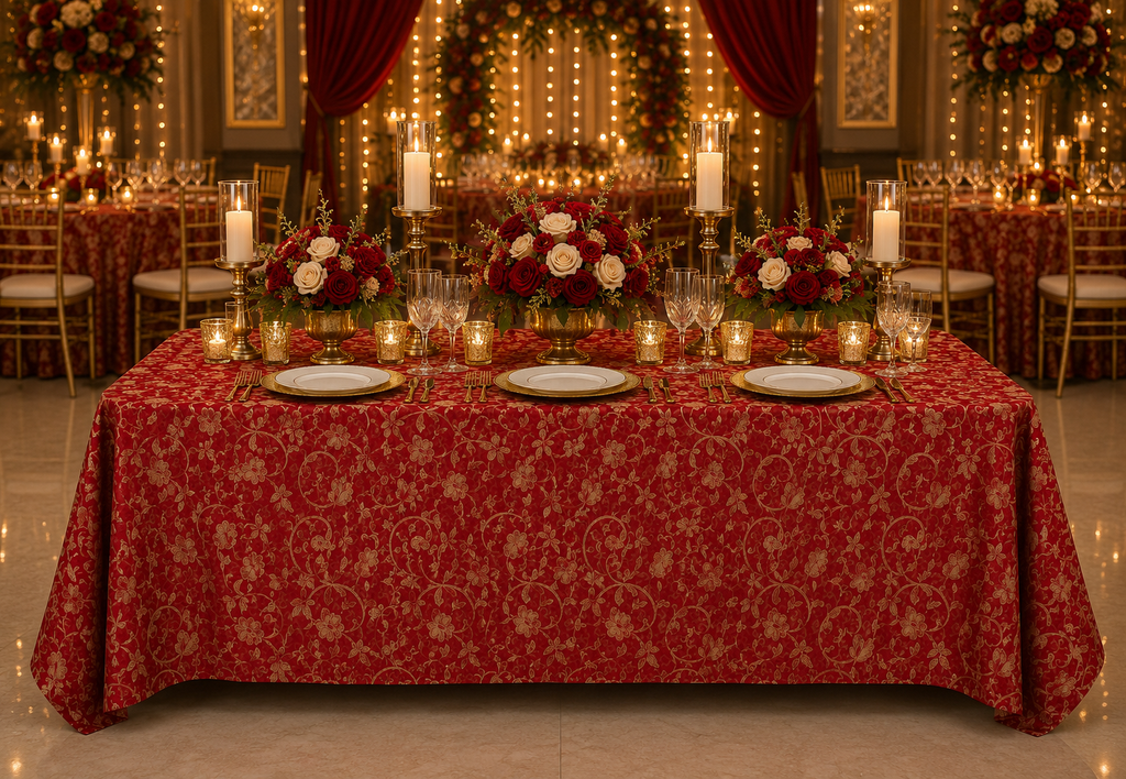 Ruby Gold Floral Table Linen