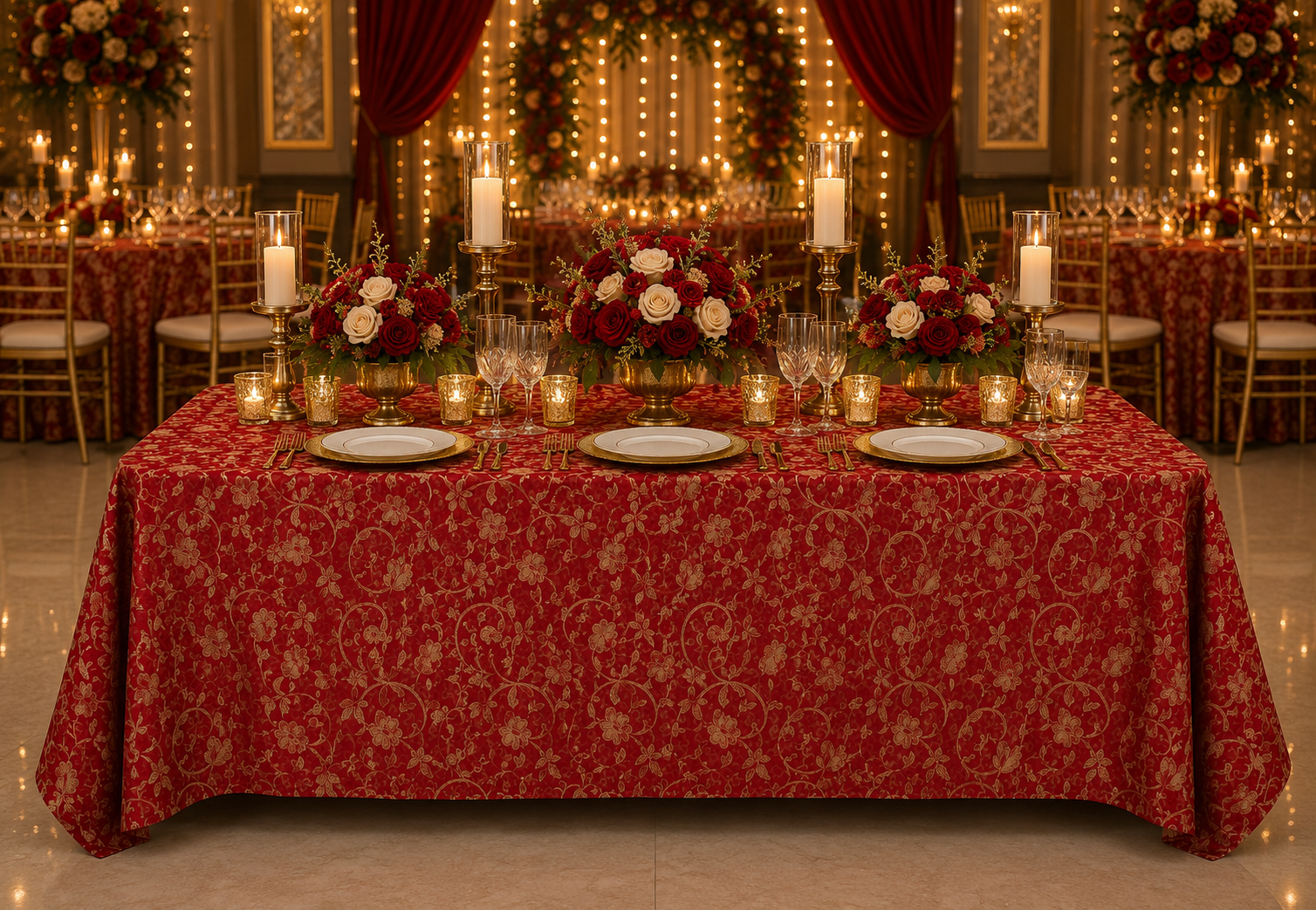 Ruby Gold Floral Table Linen