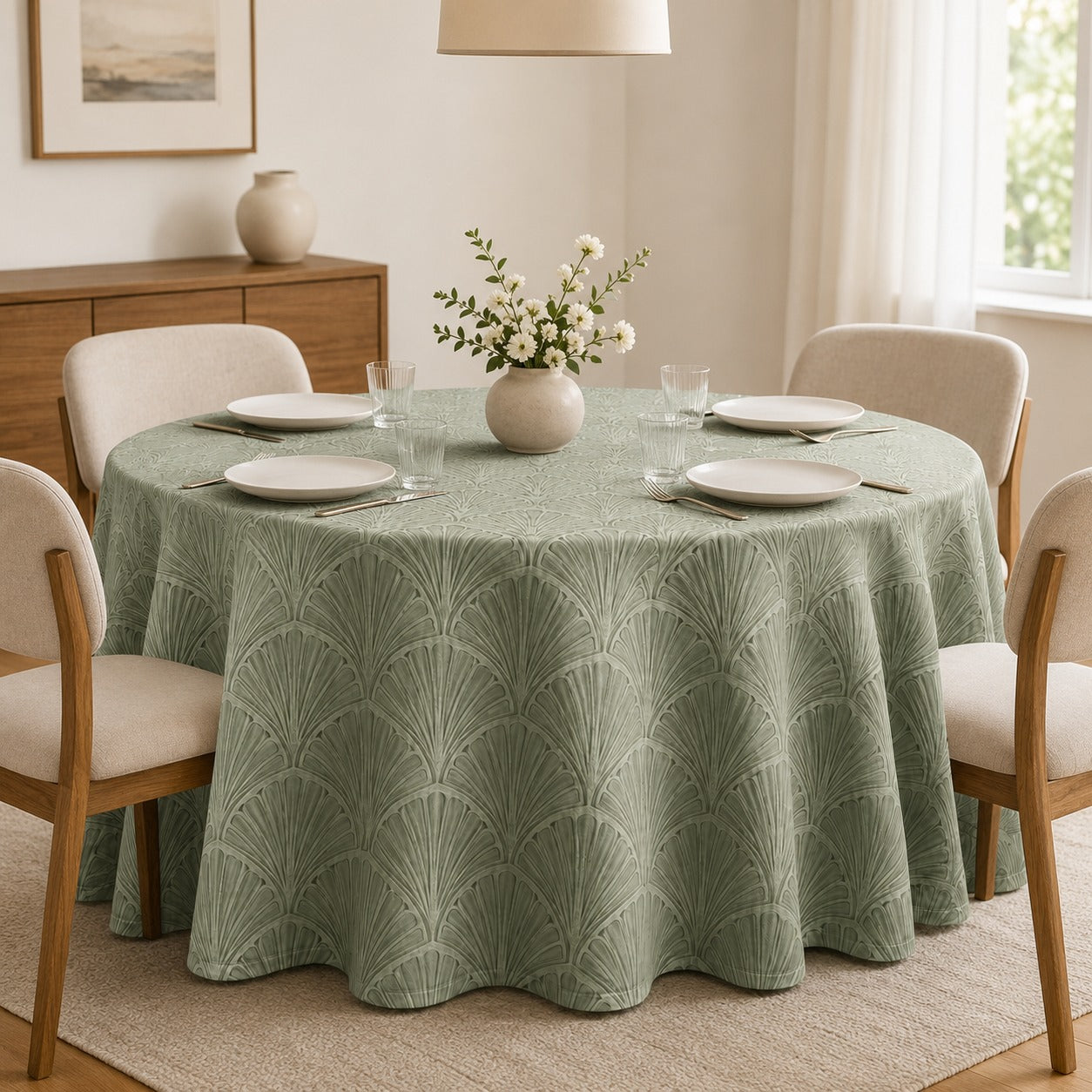 Sage Art Deco Round Table Linen