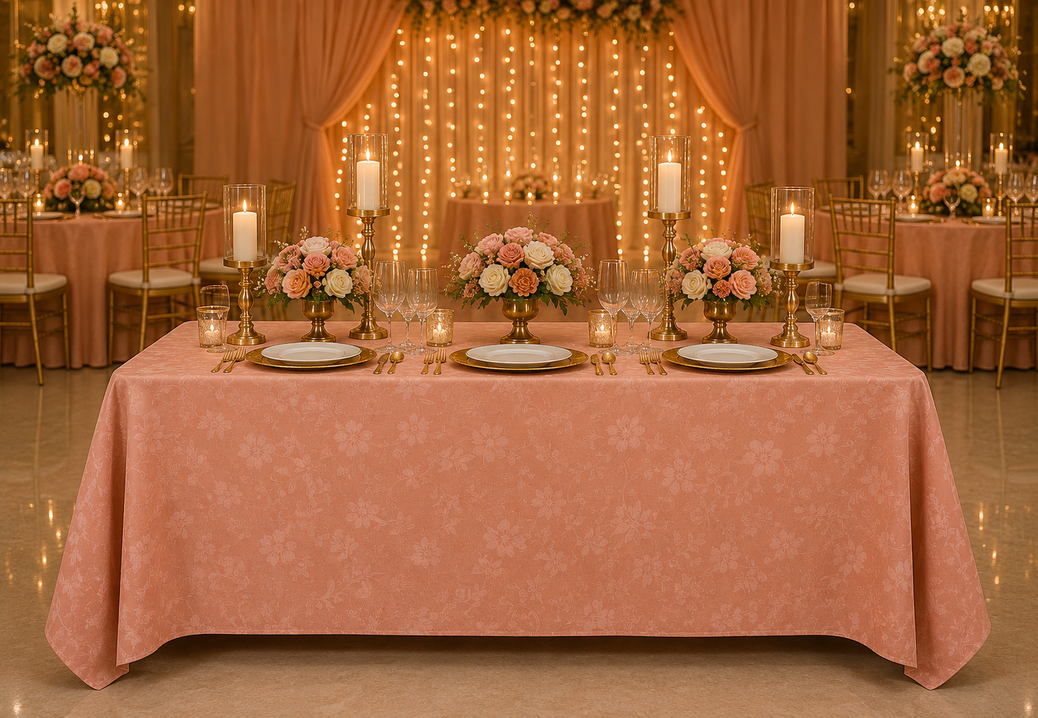 Blush Floral Banquet Table Linen