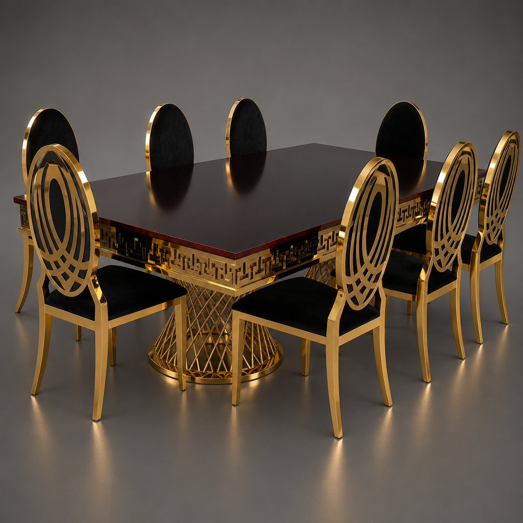 Greek Key Lattice Pedestal Dining Set