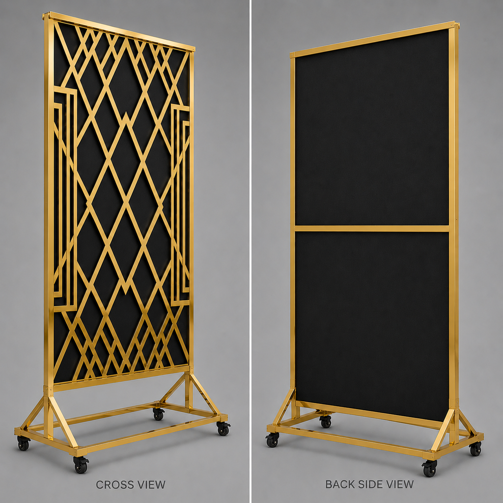 Premium Gold Banquet Divider Separator Panel with Black Fabric Backdrop