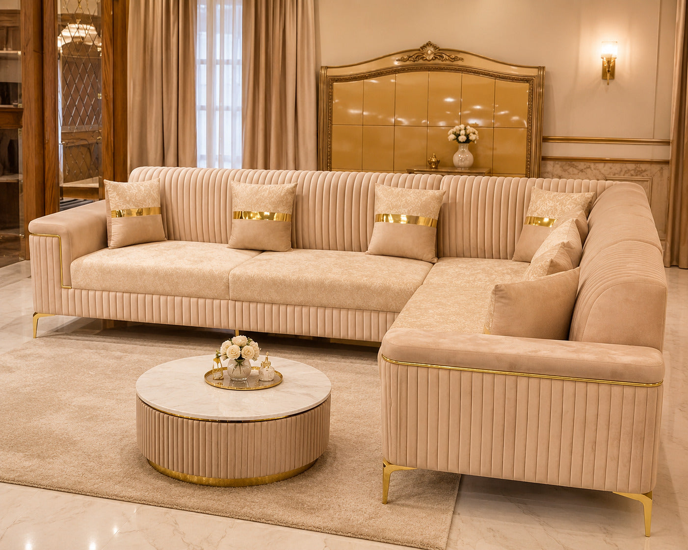 Royal Cream L-Shape Sofa Set