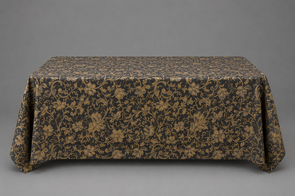 Charcoal Gold Floral Table Linen