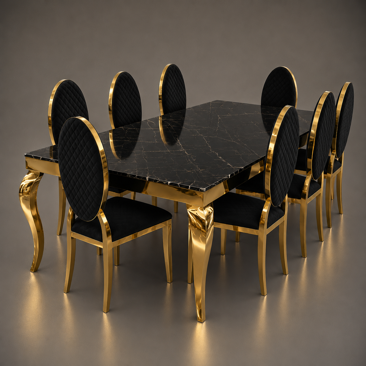 Black Marble & Gold Cabriole Dining Set