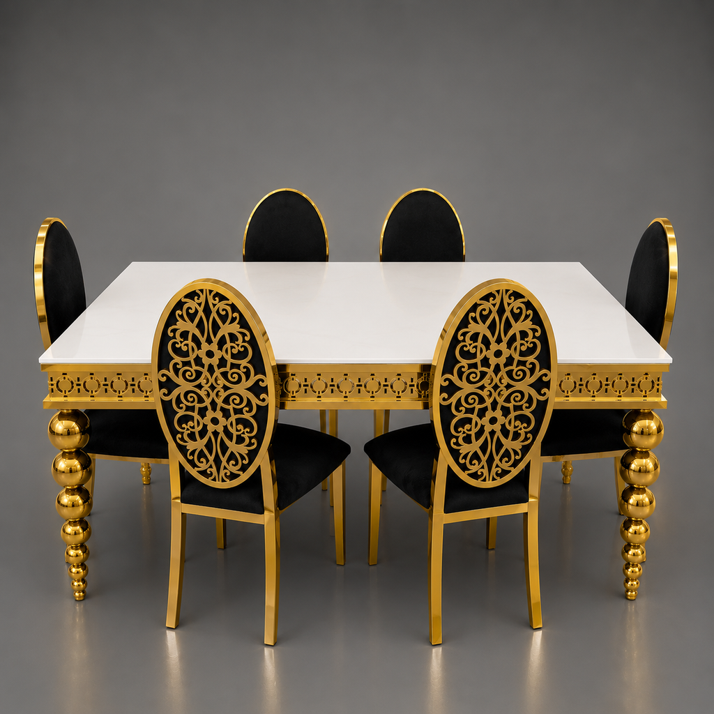 Luxury Gold & Black 6-Seater Dining Set