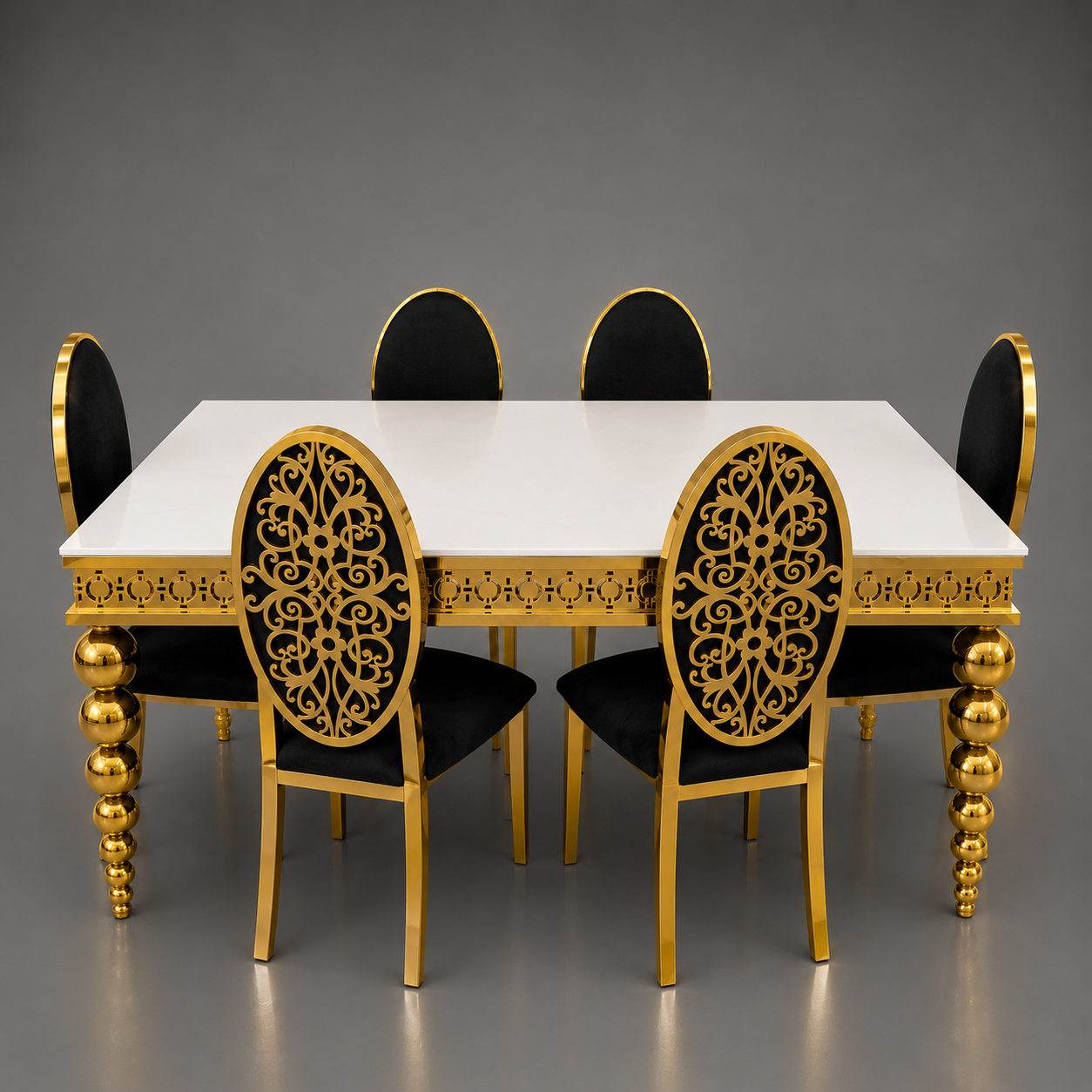 Luxury Gold & Black 6-Seater Dining Set