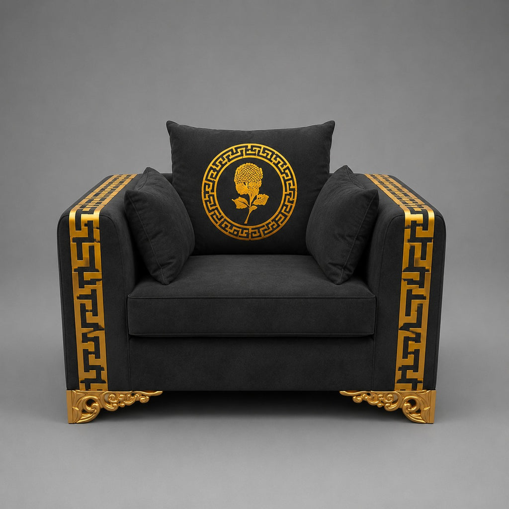 Royal Prestige Black & Gold Sofa Set
