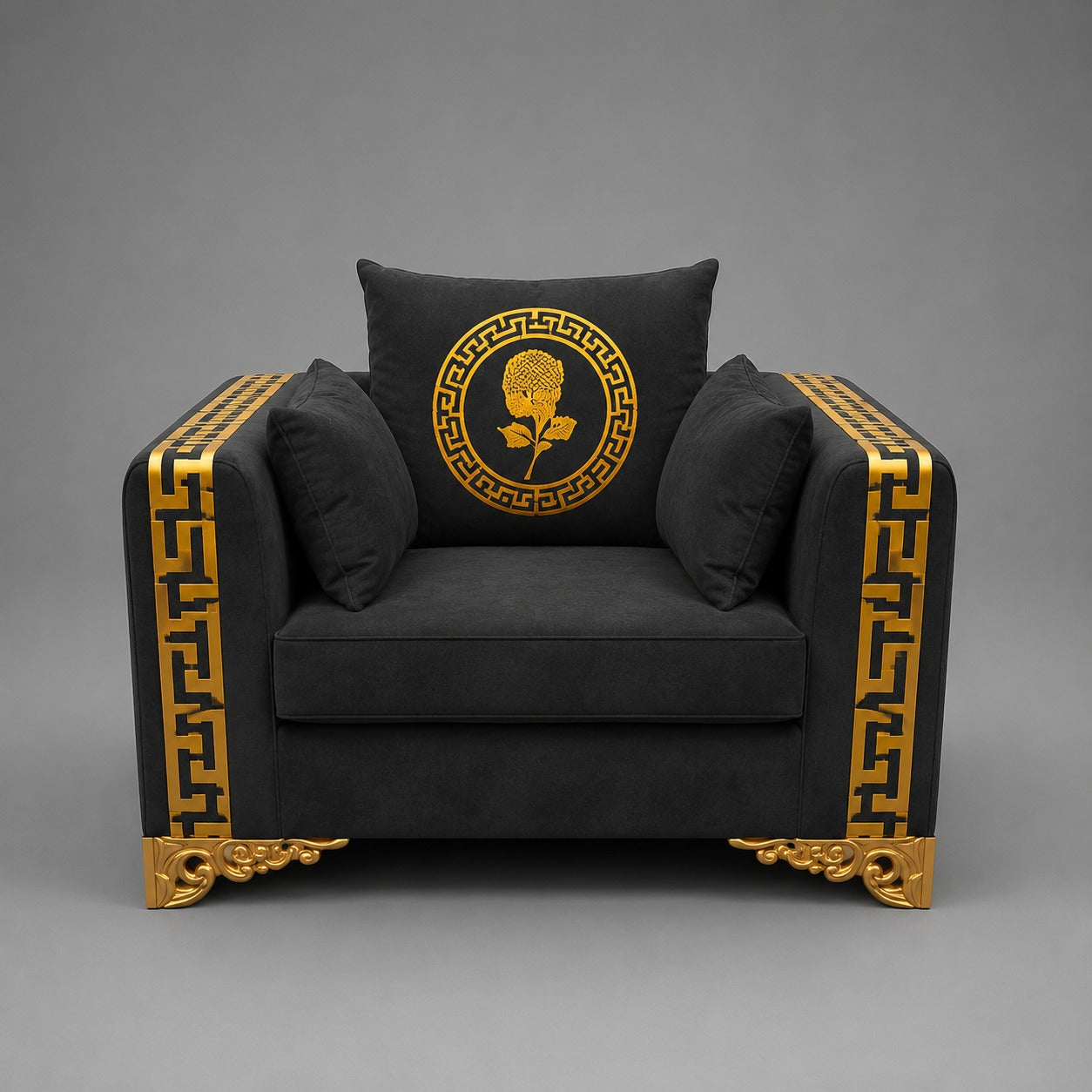 Royal Prestige Black & Gold Sofa Set