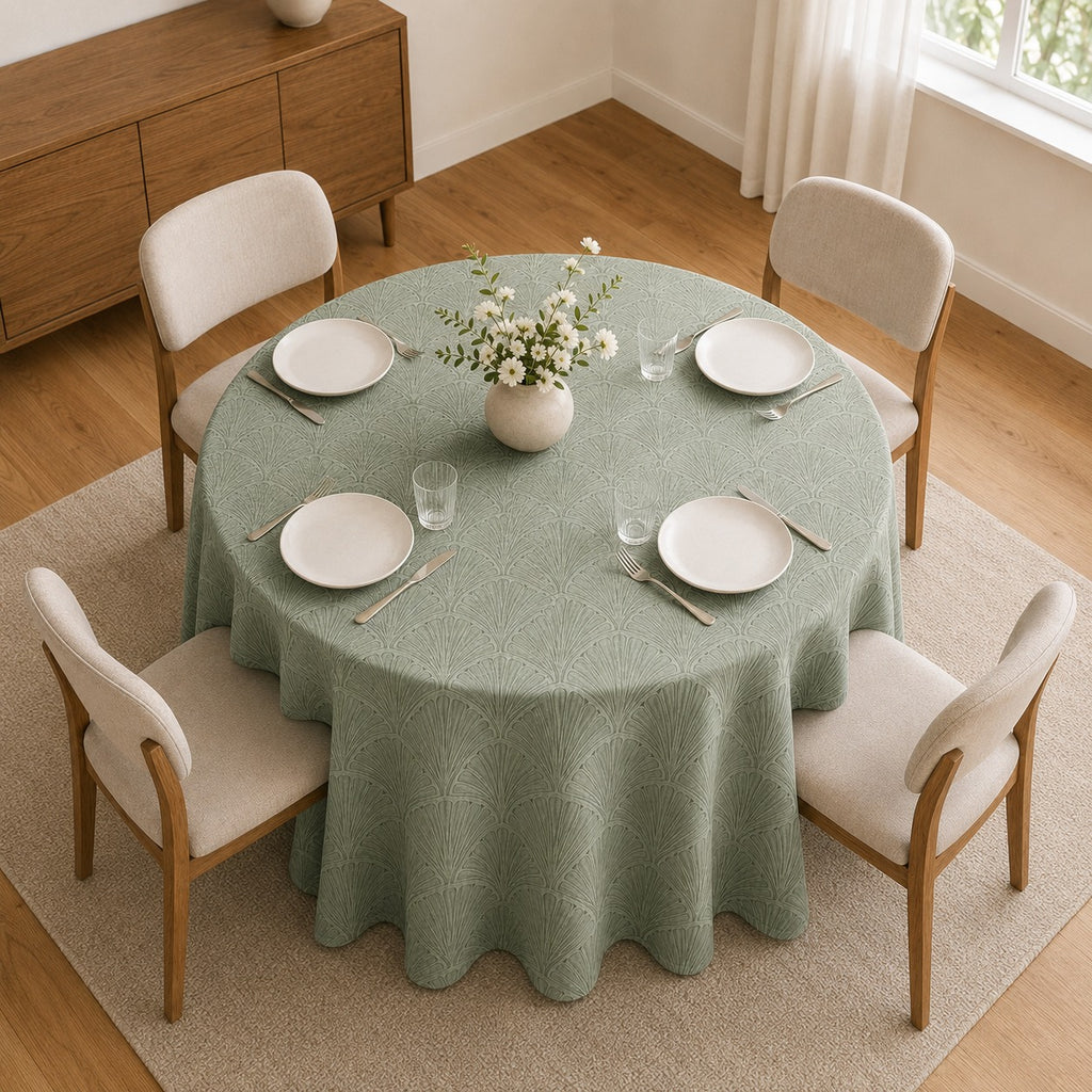 Sage Art Deco Round Table Linen
