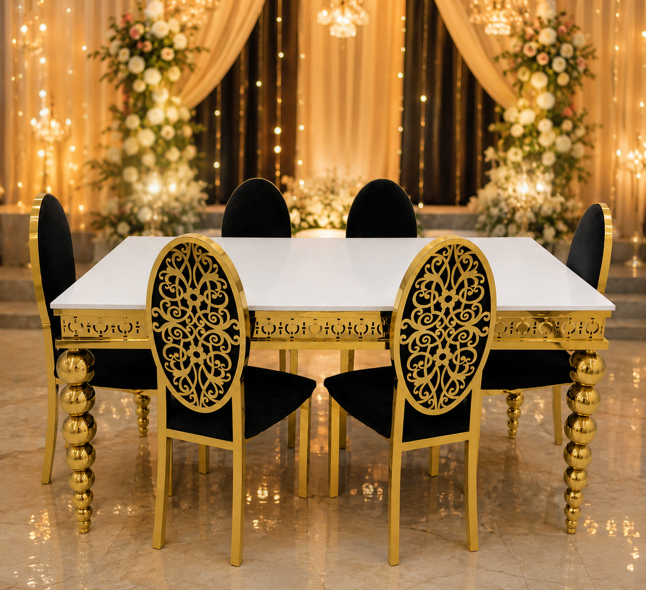 Luxury Gold & Black 6-Seater Dining Set
