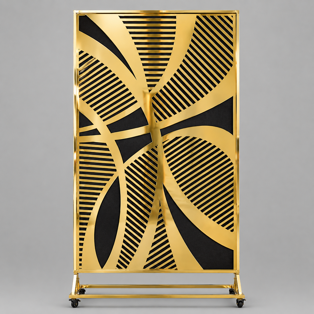 Premium Gold Banquet Divider Separator Panel with Black Fabric Backdrop