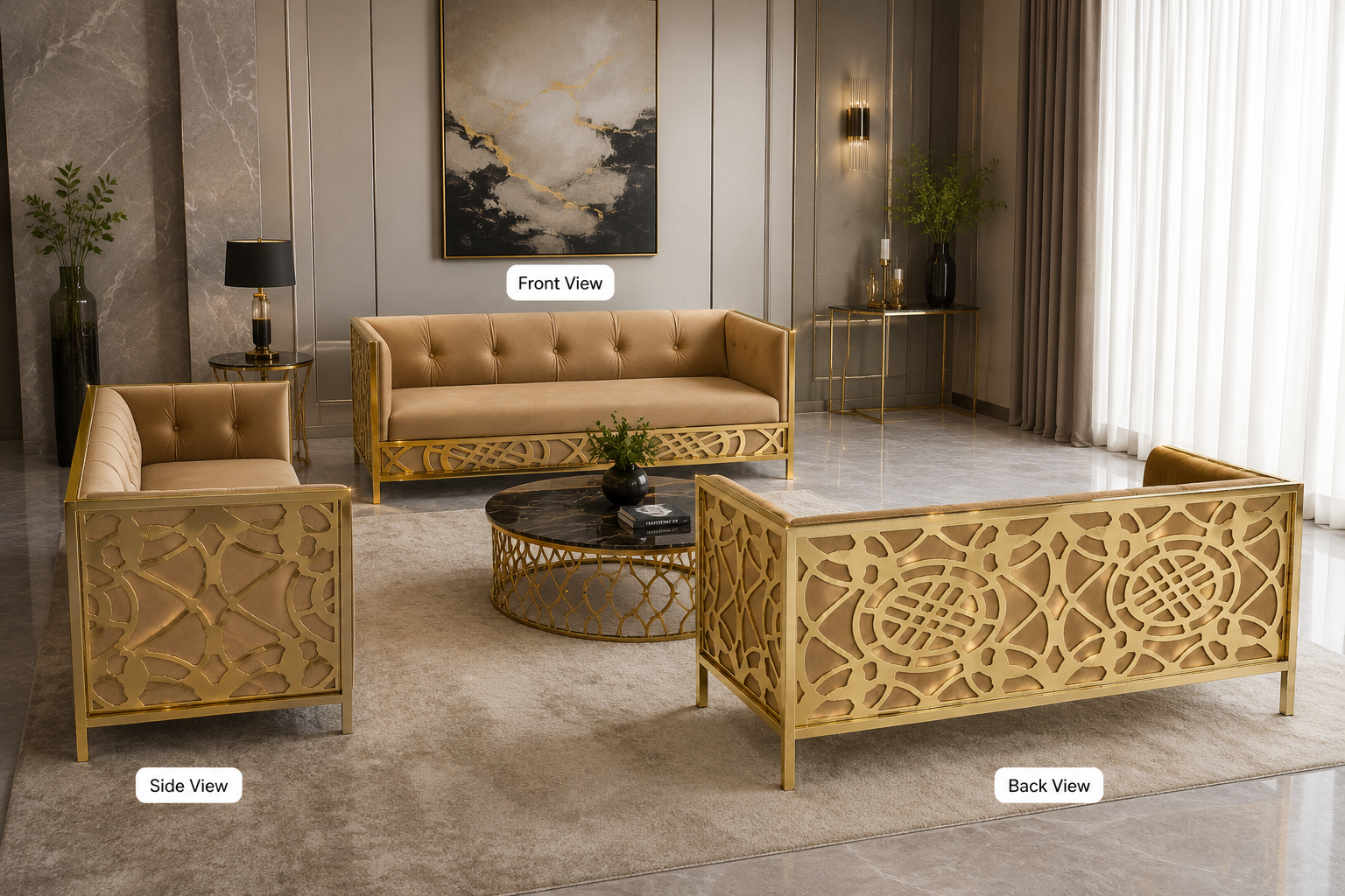 Central Grid Pattern Sofa
