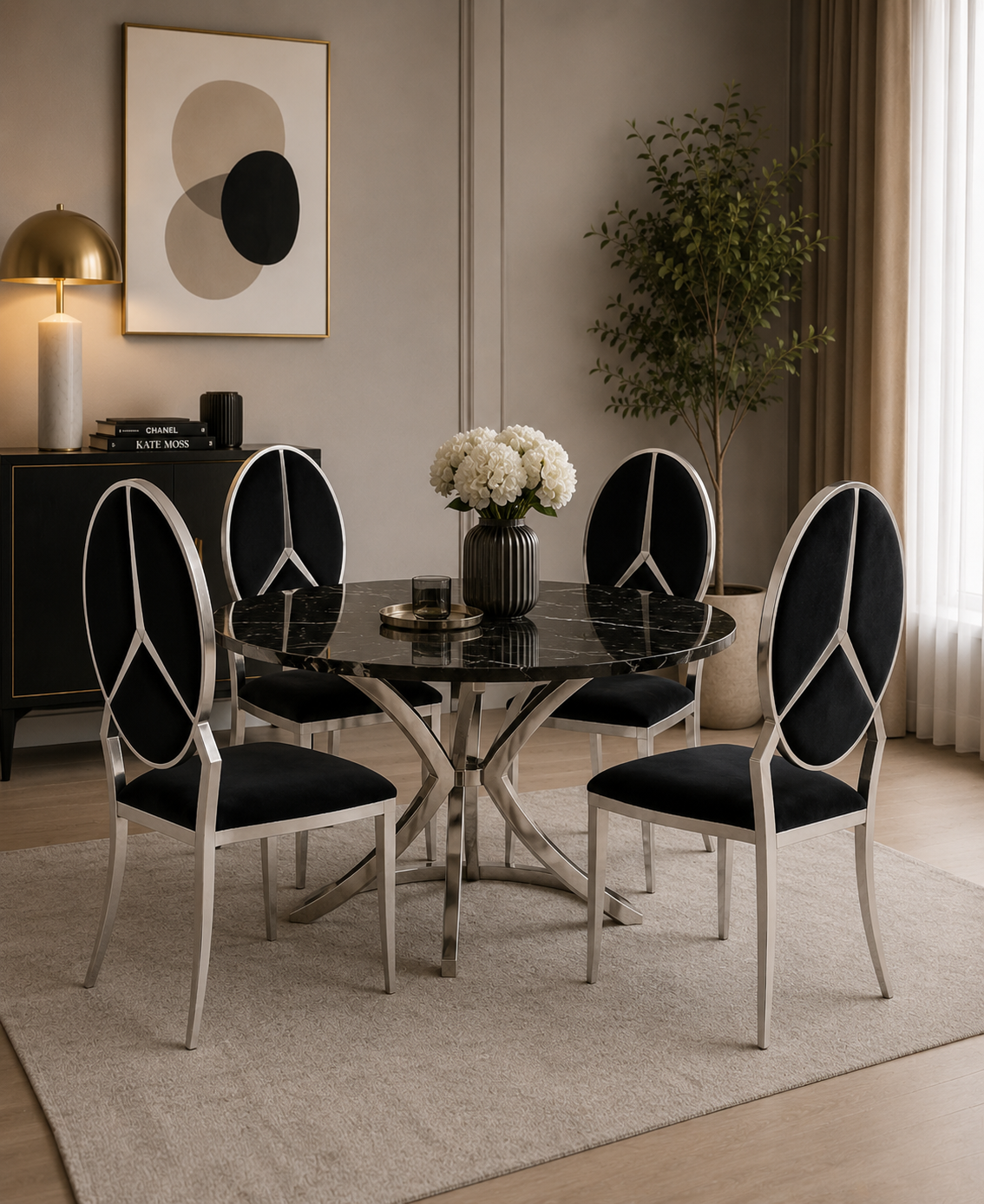 Luna Stainless Steel Banquet Chair – Black Velvet