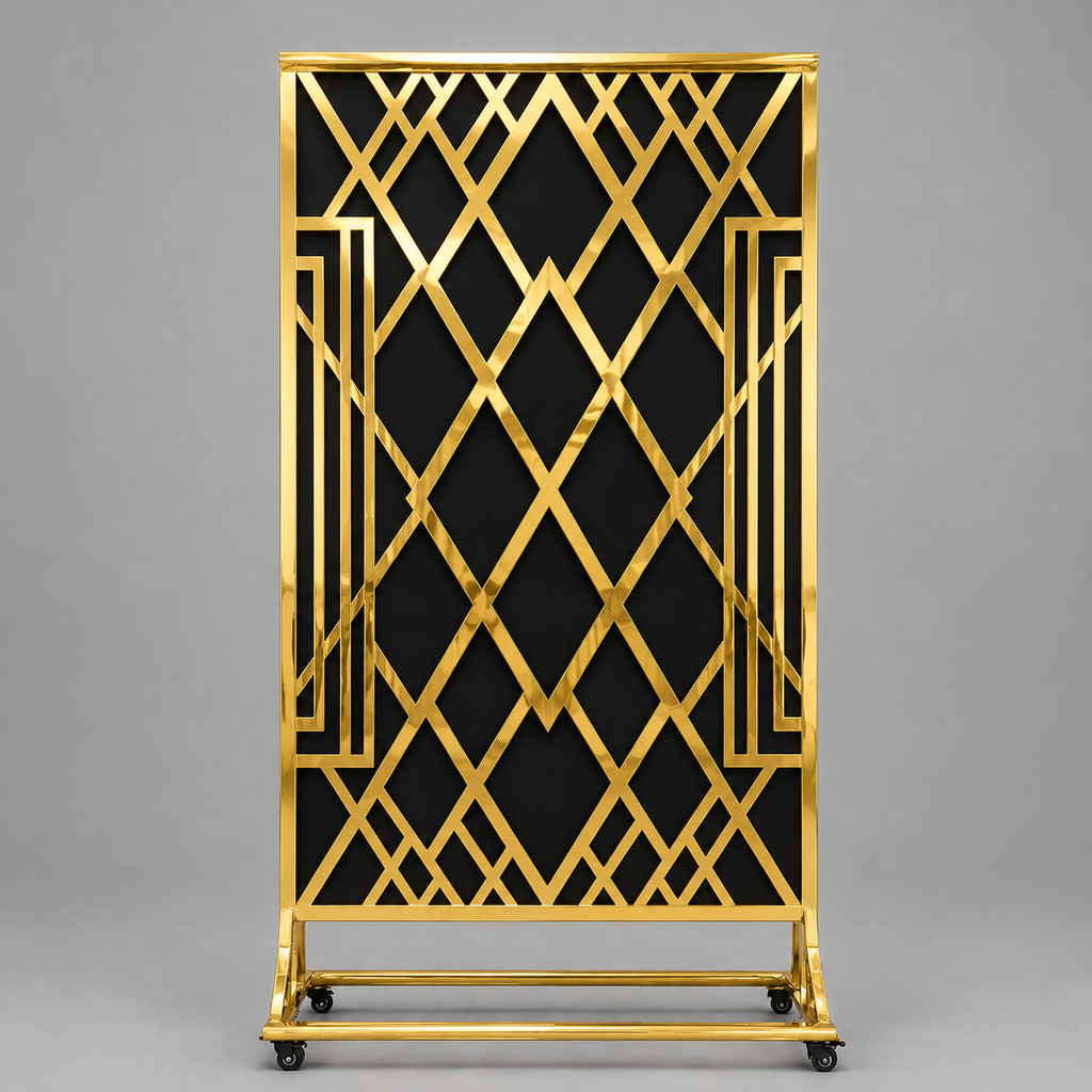 Premium Gold Banquet Divider Separator Panel with Black Fabric Backdrop