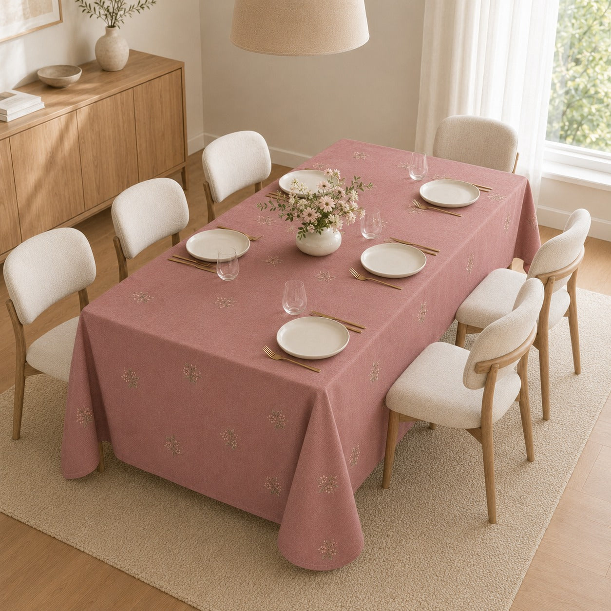 Blush Floral Rectangular Table Linen