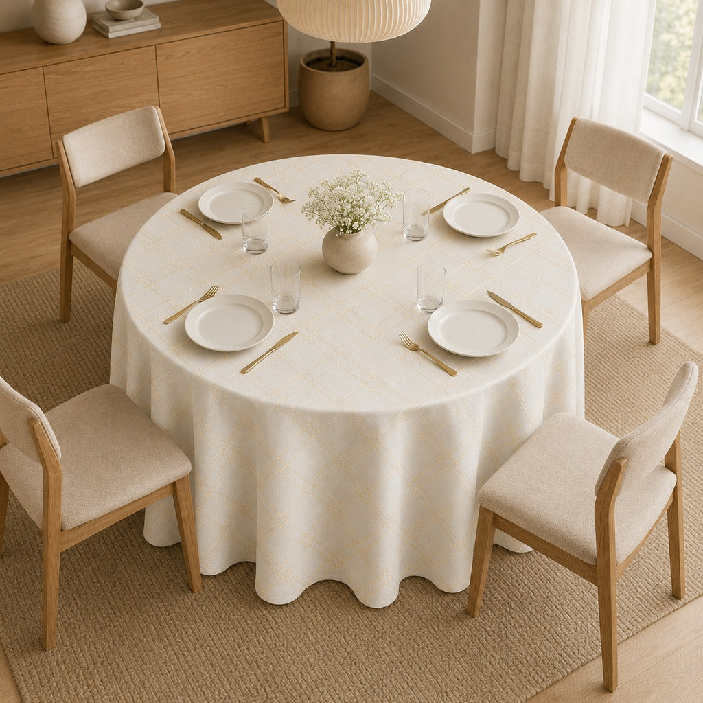 Ivory Diamond Pattern Round Table Linen