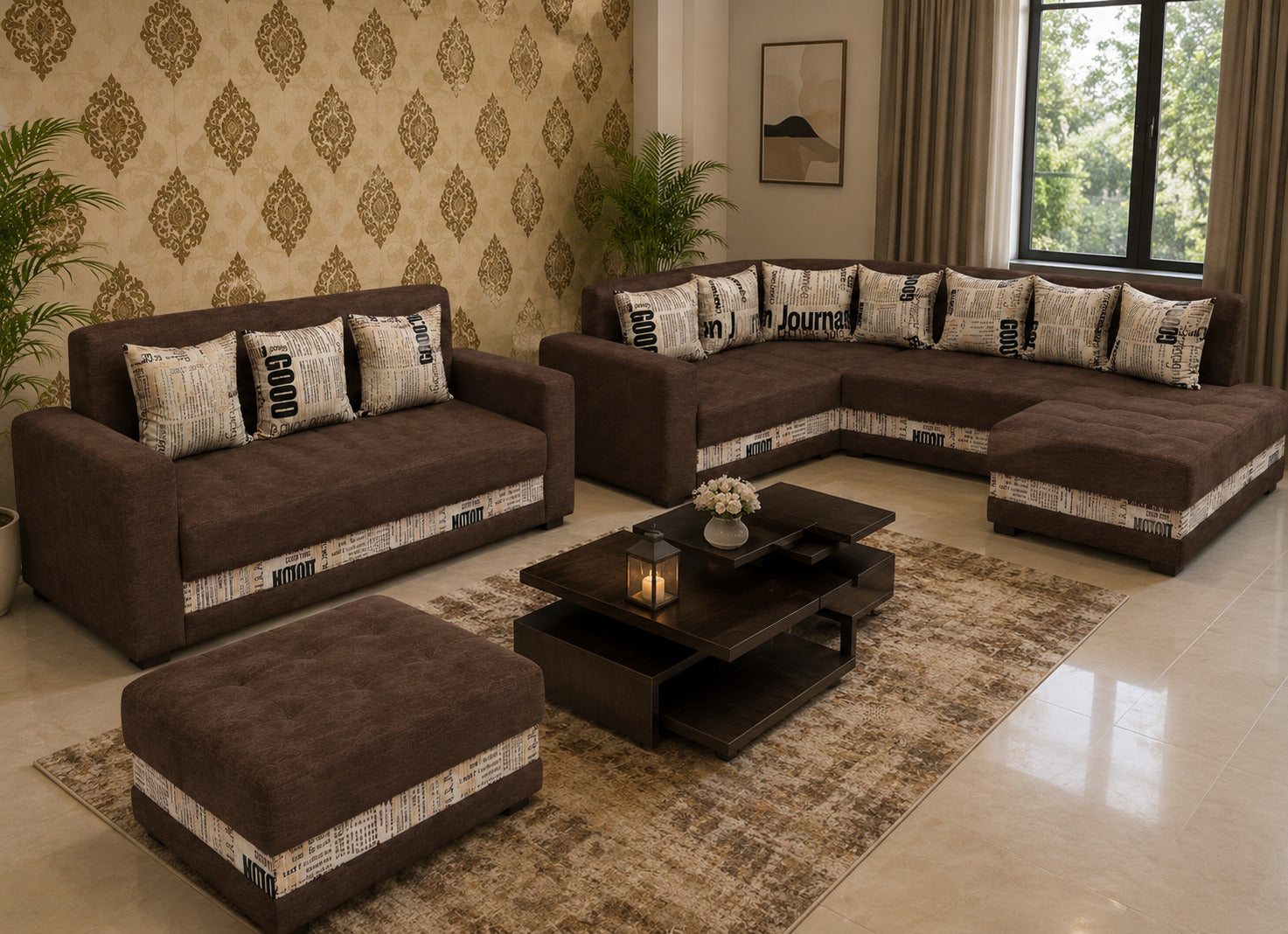 Classic Brown Family Sofa Set
