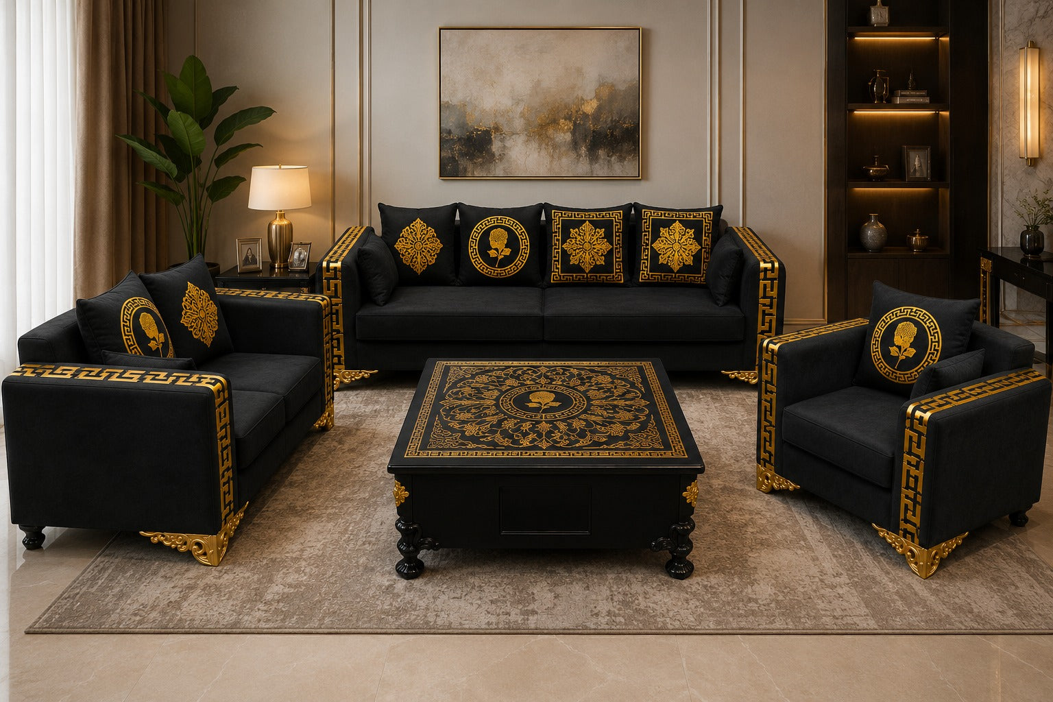 Royal Prestige Black & Gold Sofa Set