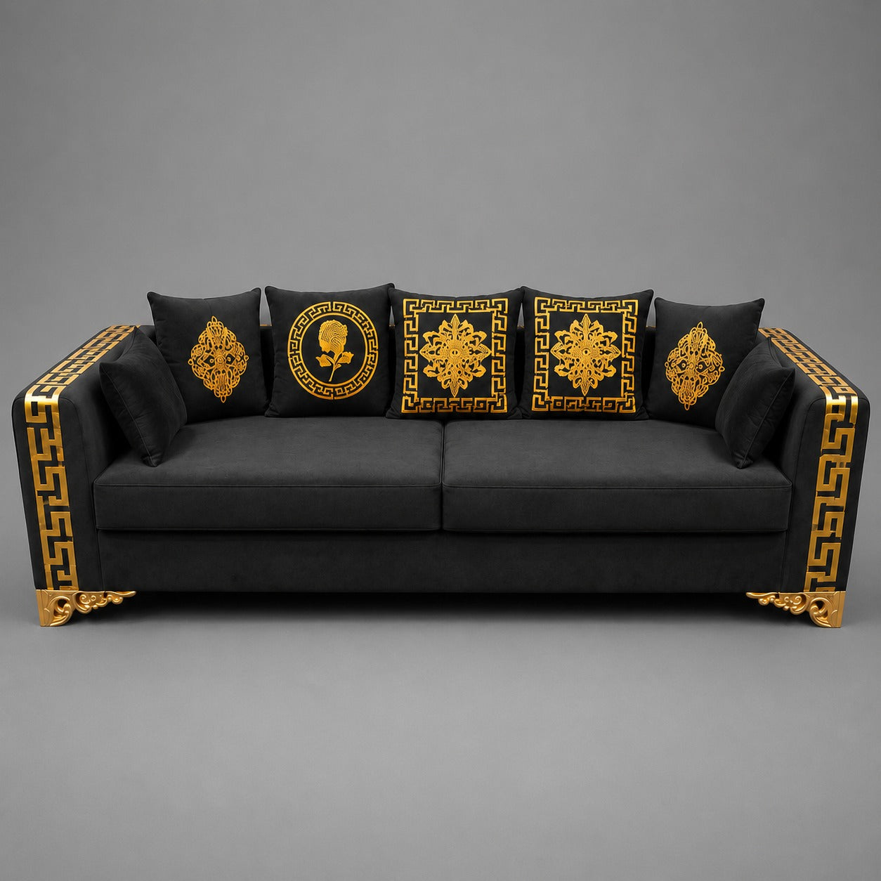 Royal Prestige Black & Gold Sofa Set