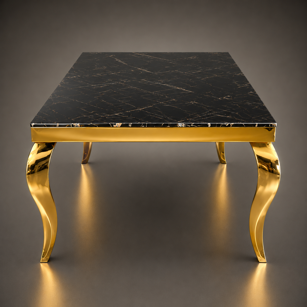 Black Marble & Gold Cabriole Dining Set