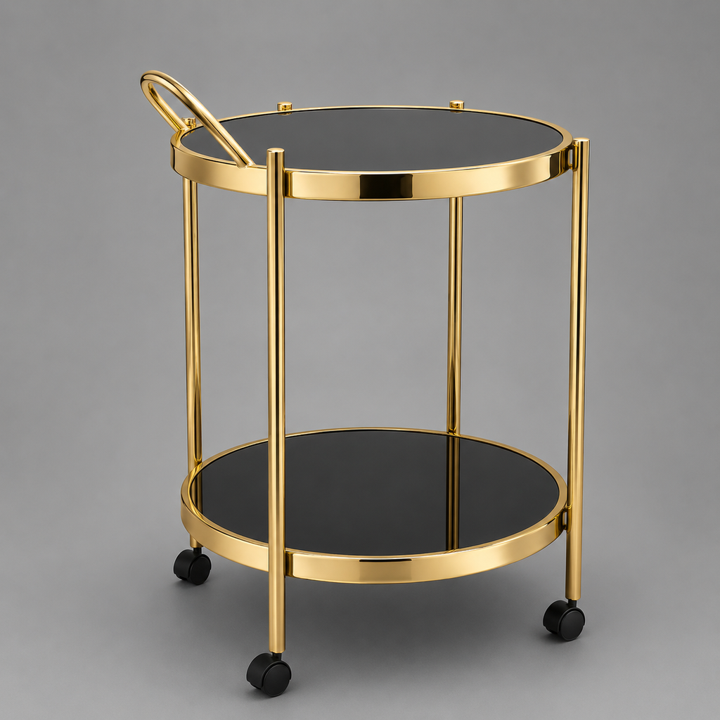 Round Gold Serving Trolley
