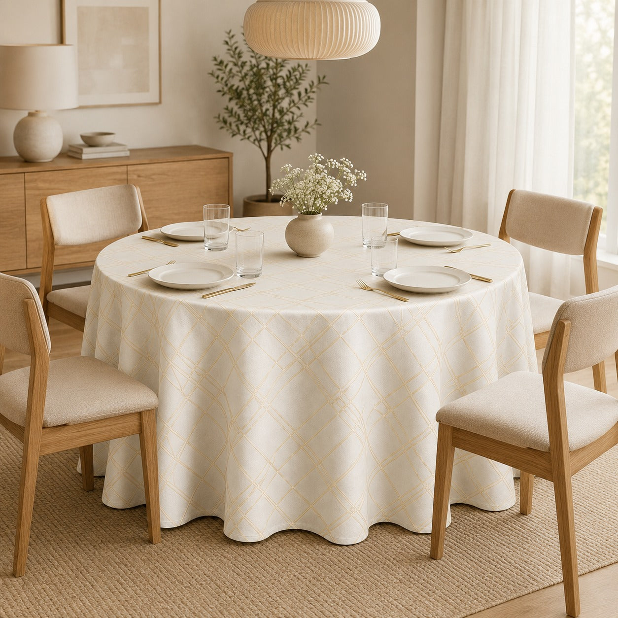 Ivory Diamond Pattern Round Table Linen