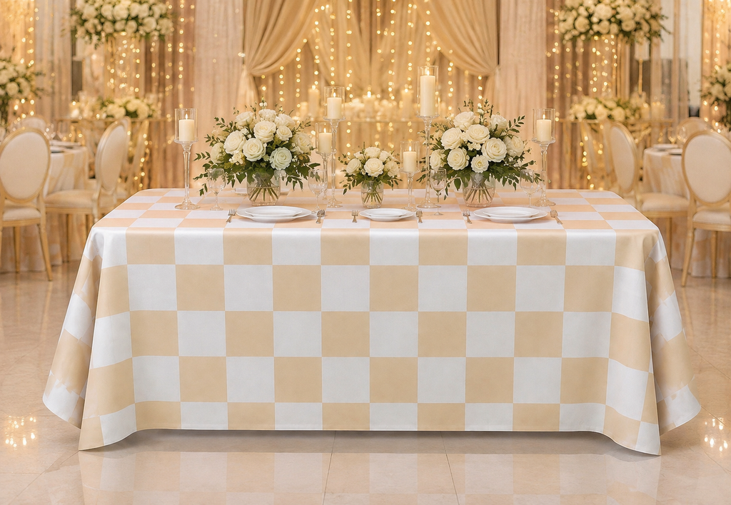 Ivory Check Banquet Table Linen