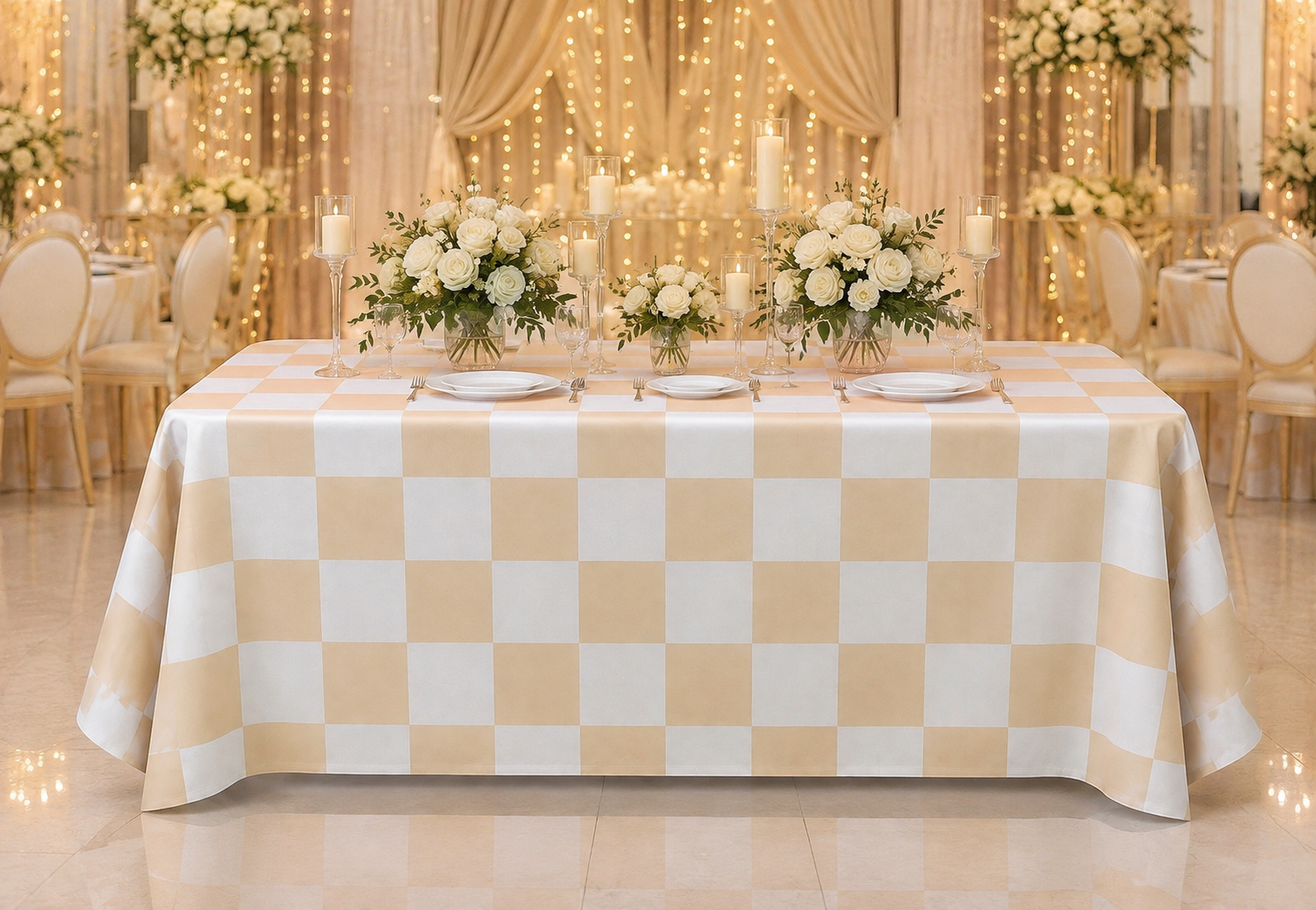 Ivory Check Banquet Table Linen