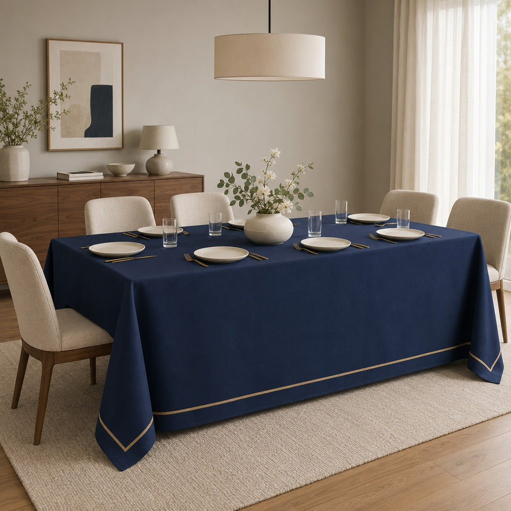 Navy Border Rectangular Table Linen
