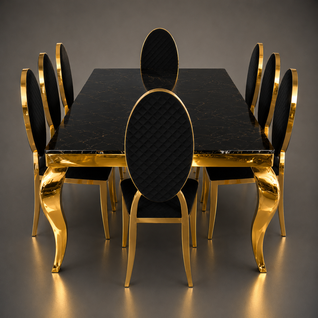 Black Marble & Gold Cabriole Dining Set