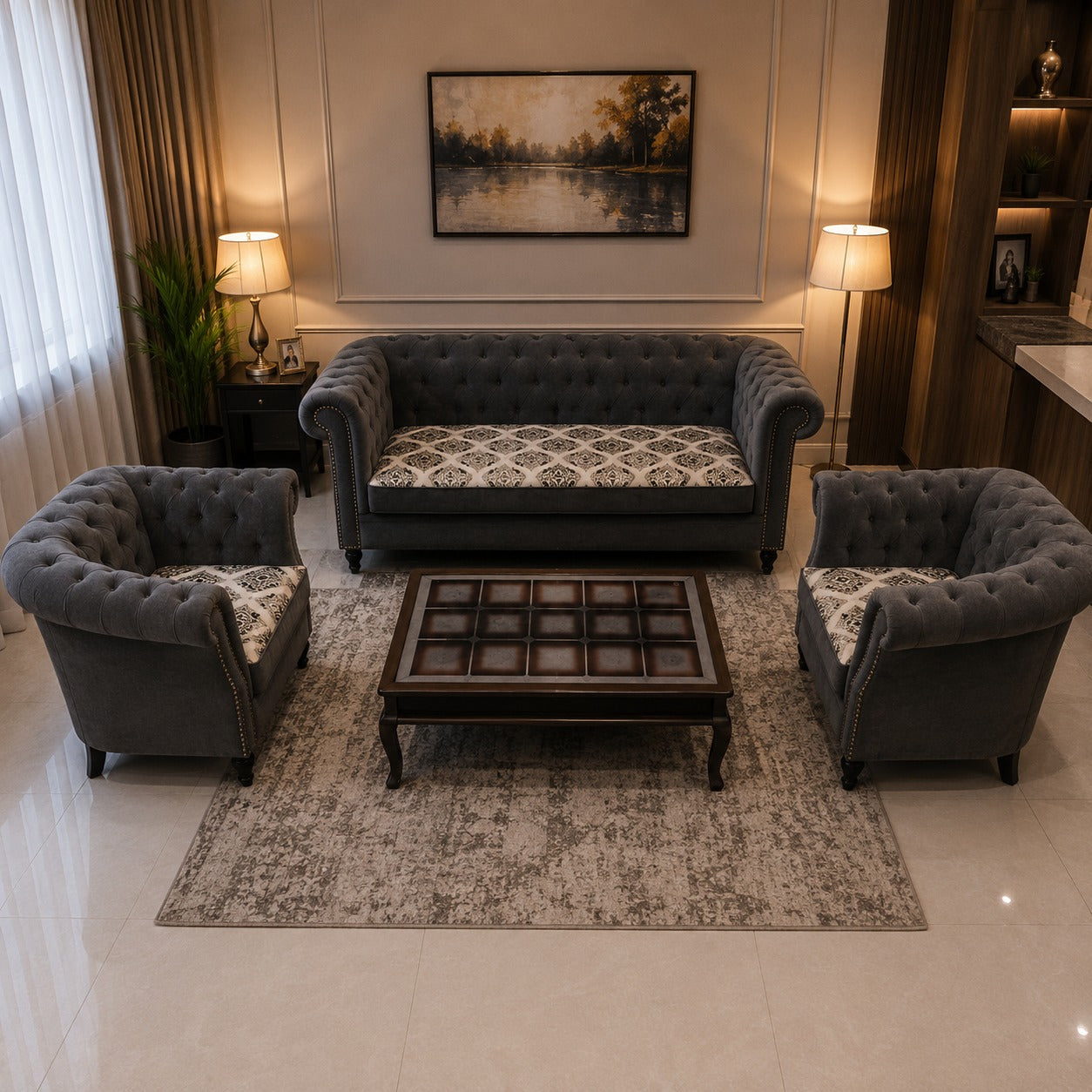 Chesterfield Grey Sofa Set