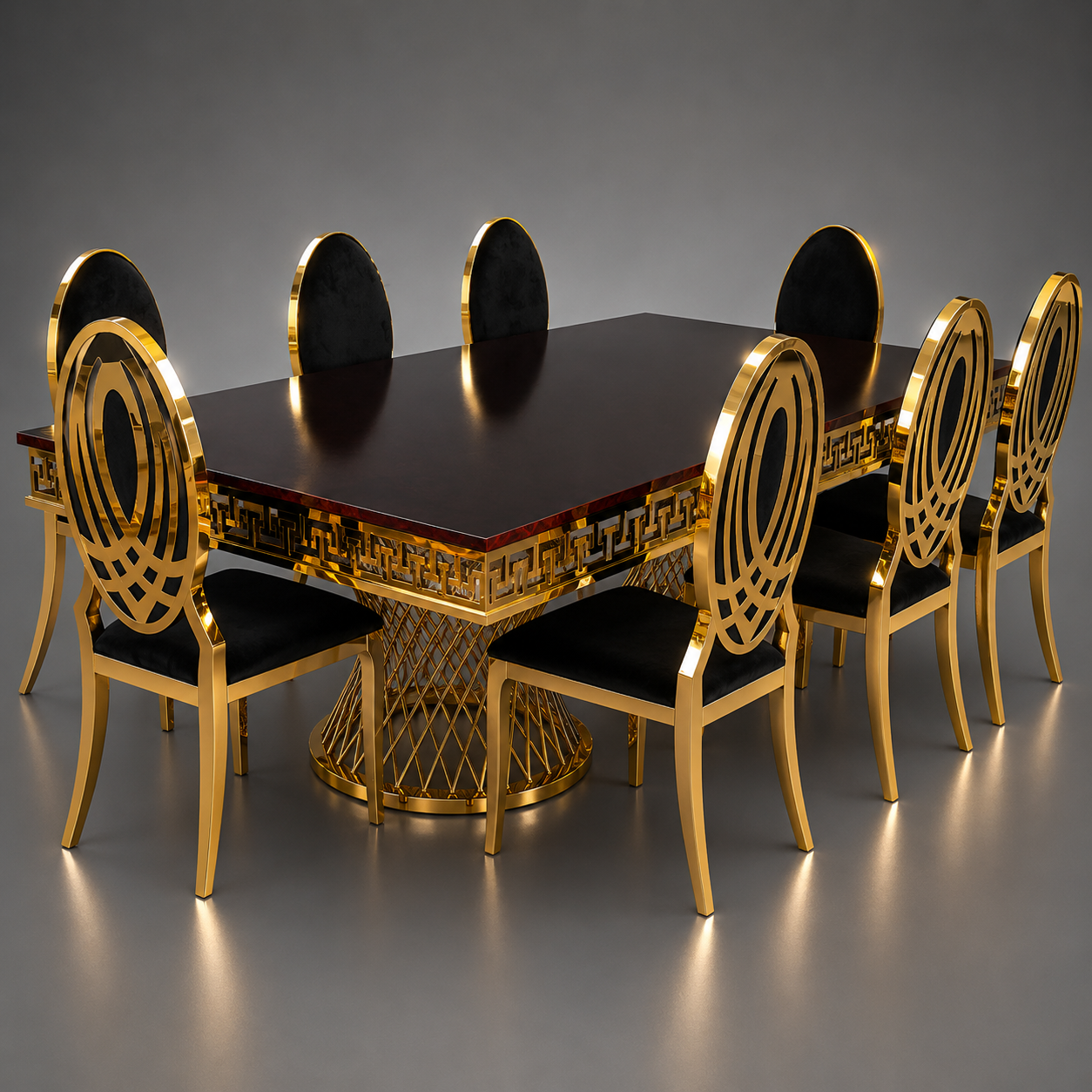 Greek Key Lattice Pedestal Dining Set