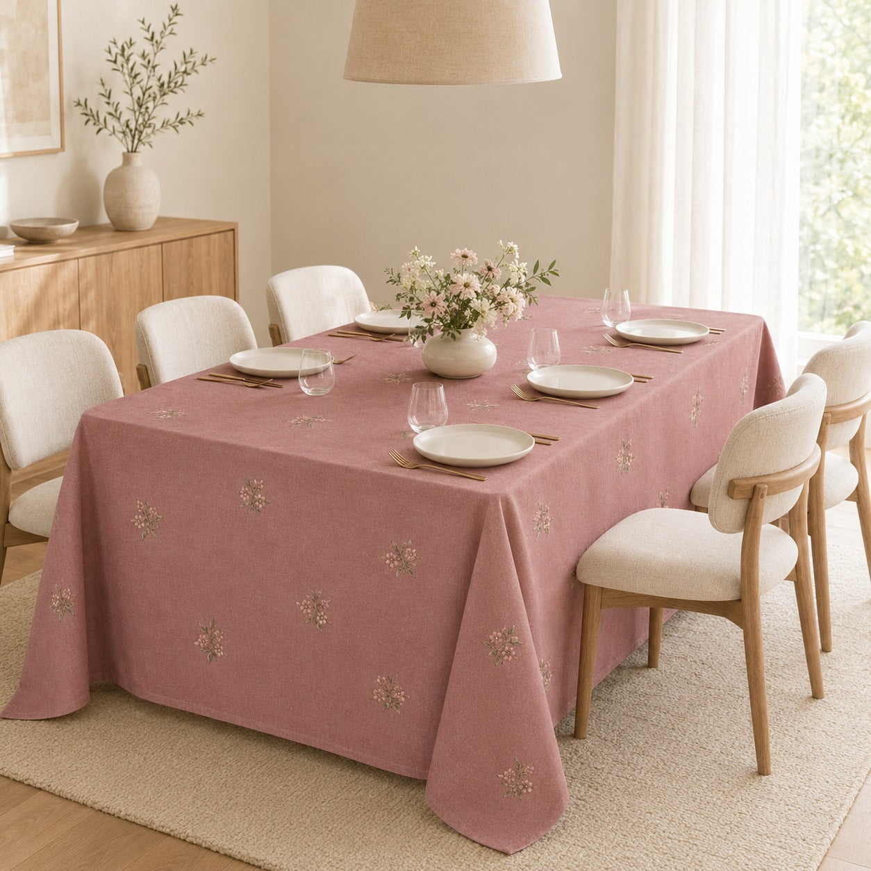 Blush Floral Rectangular Table Linen