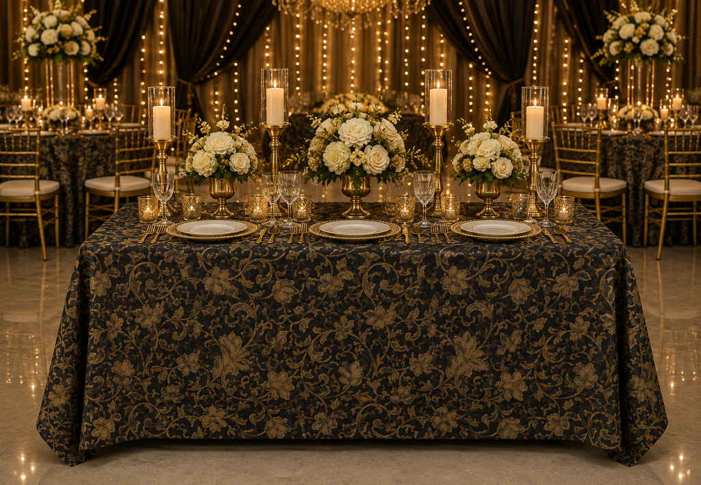 Charcoal Gold Floral Table Linen