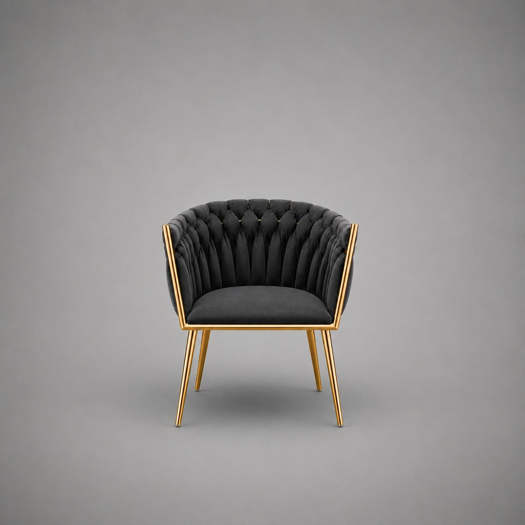 Luxe Barrel Dining Chair – Velvet & Gold Stainless Steel