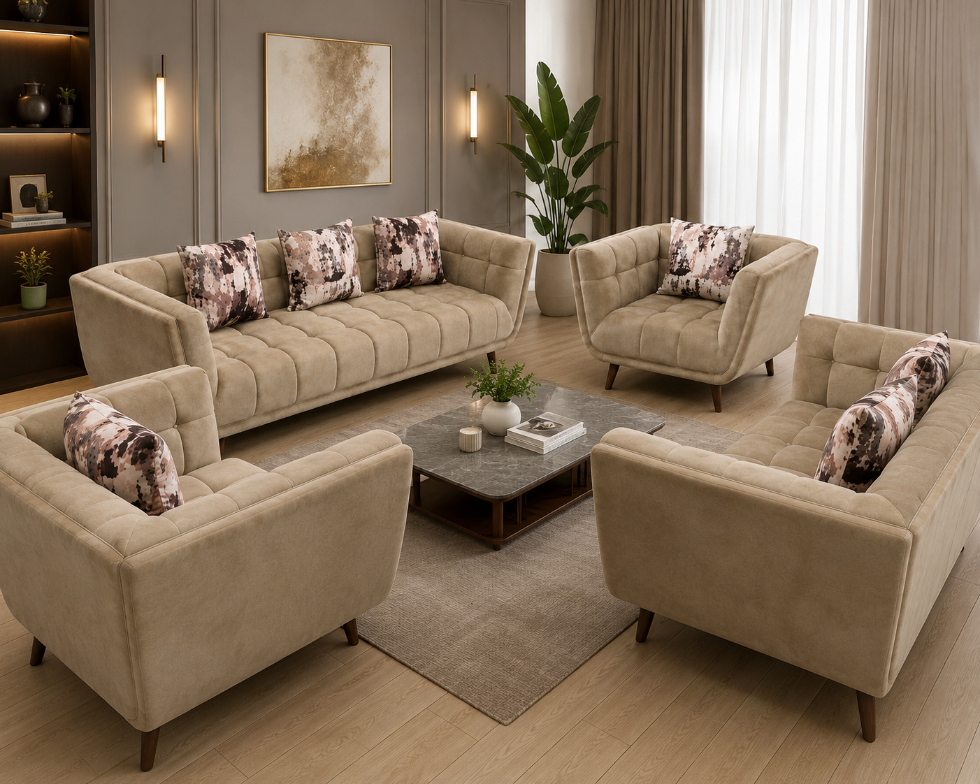 Modern Beige Premium Sofa Set