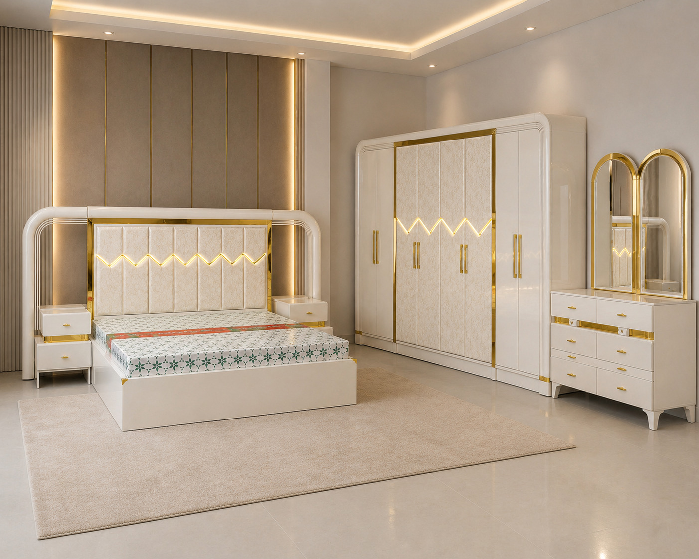 Aurora White Gold Bedroom Set